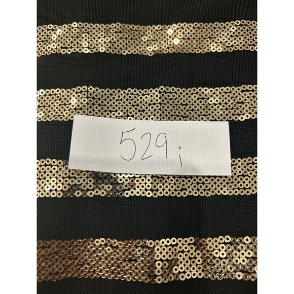Prelude Striped Mesh Sequin Top Black Gold Sz Large Sparkle Party Night Out - Picture 9 of 10